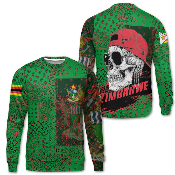 Zimbabwe Sweatshirt Paisley Flag And Skull Style 1