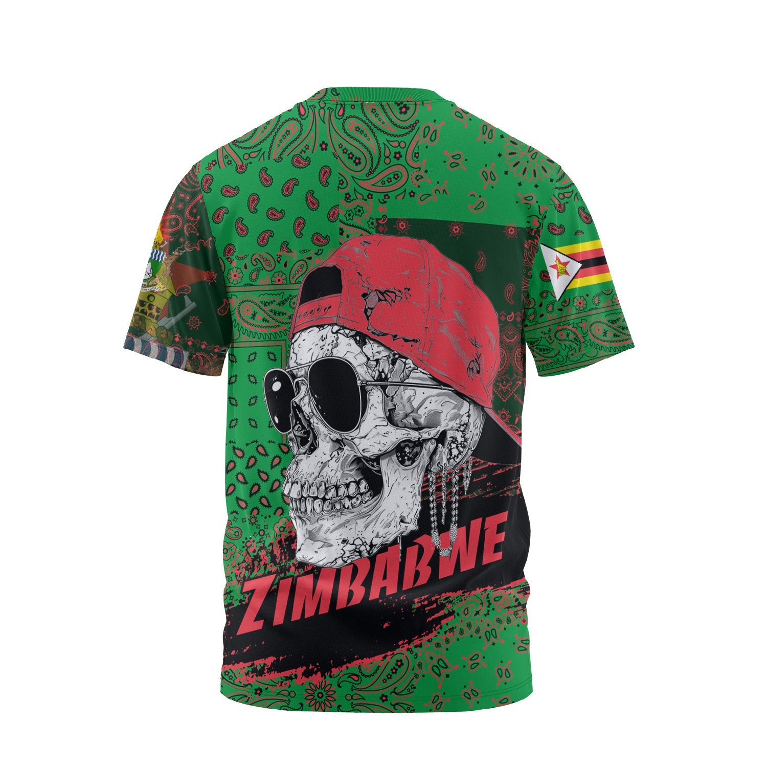 Zimbabwe T Shirt Paisley Flag And Skull Style 2