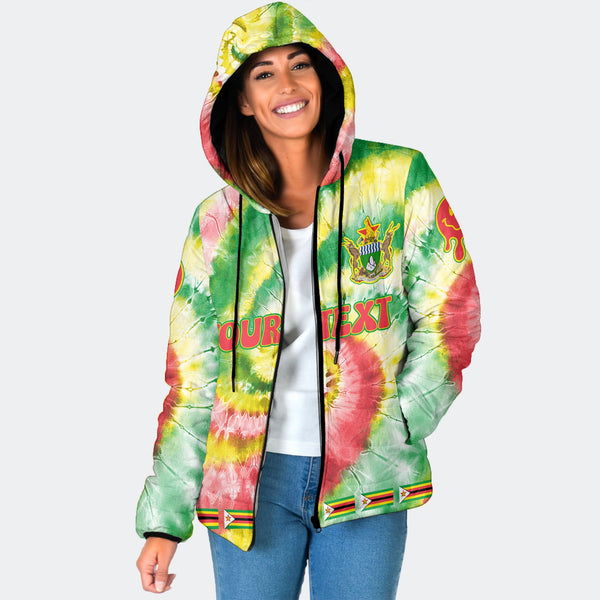 Zimbabwe Women Hooded Padded Jacket Custom Tie Dye Style 1