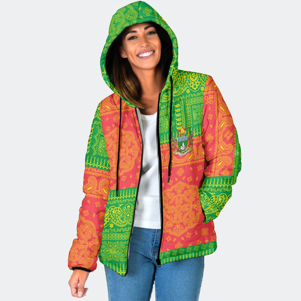 Zimbabwe Women Hooded Padded Jacket Flag And Paisley Basic Style 1