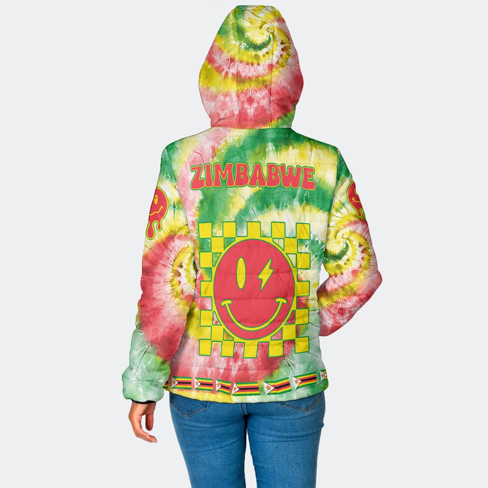 Zimbabwe Women Hooded Padded Jacket Custom Tie Dye Style 2