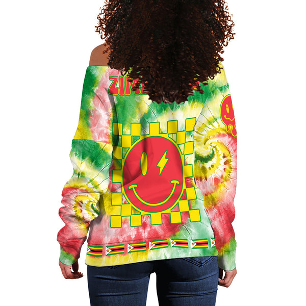 Zimbabwe Women Off Shoulder Sweatshirt Custom Tie Dye Style 1