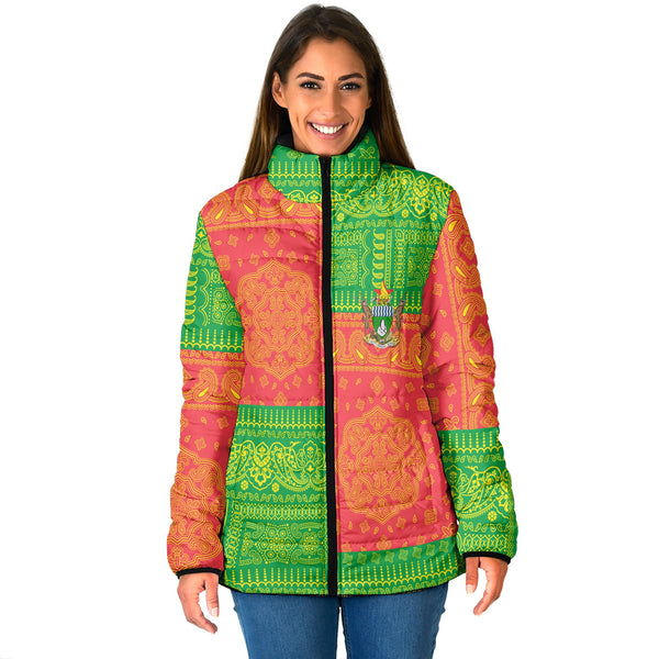 Zimbabwe Women Padded Jacket Flag And Paisley Basic Style 1