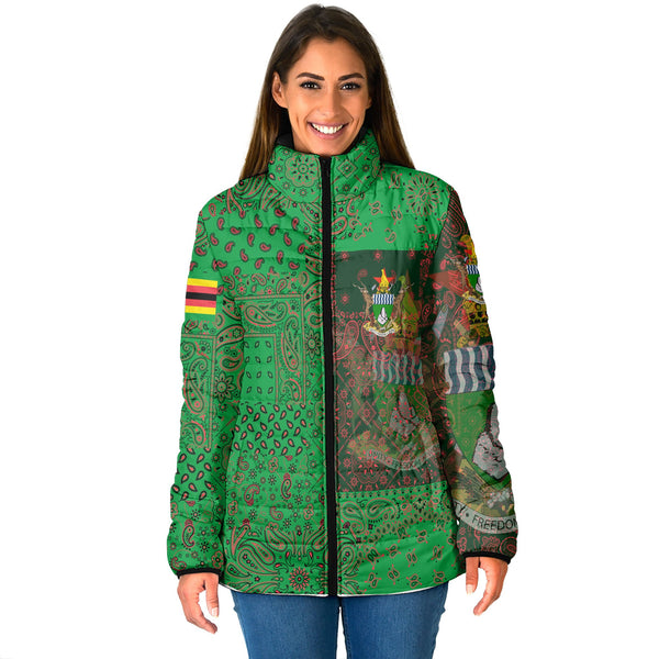 Zimbabwe Women Padded Jacket Paisley Flag And Skull Style 1