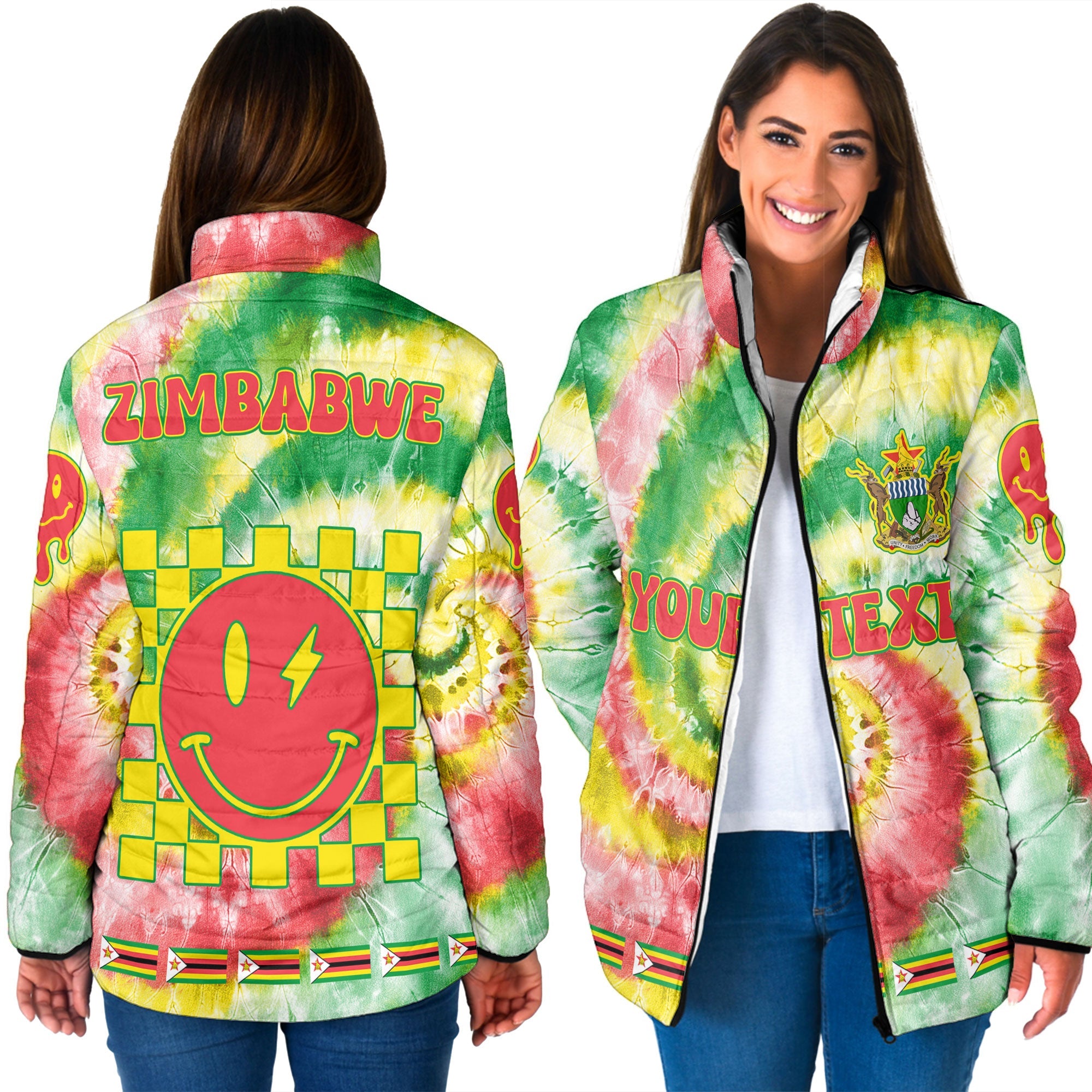 Zimbabwe Women Padded Jacket Custom Tie Dye Style 3