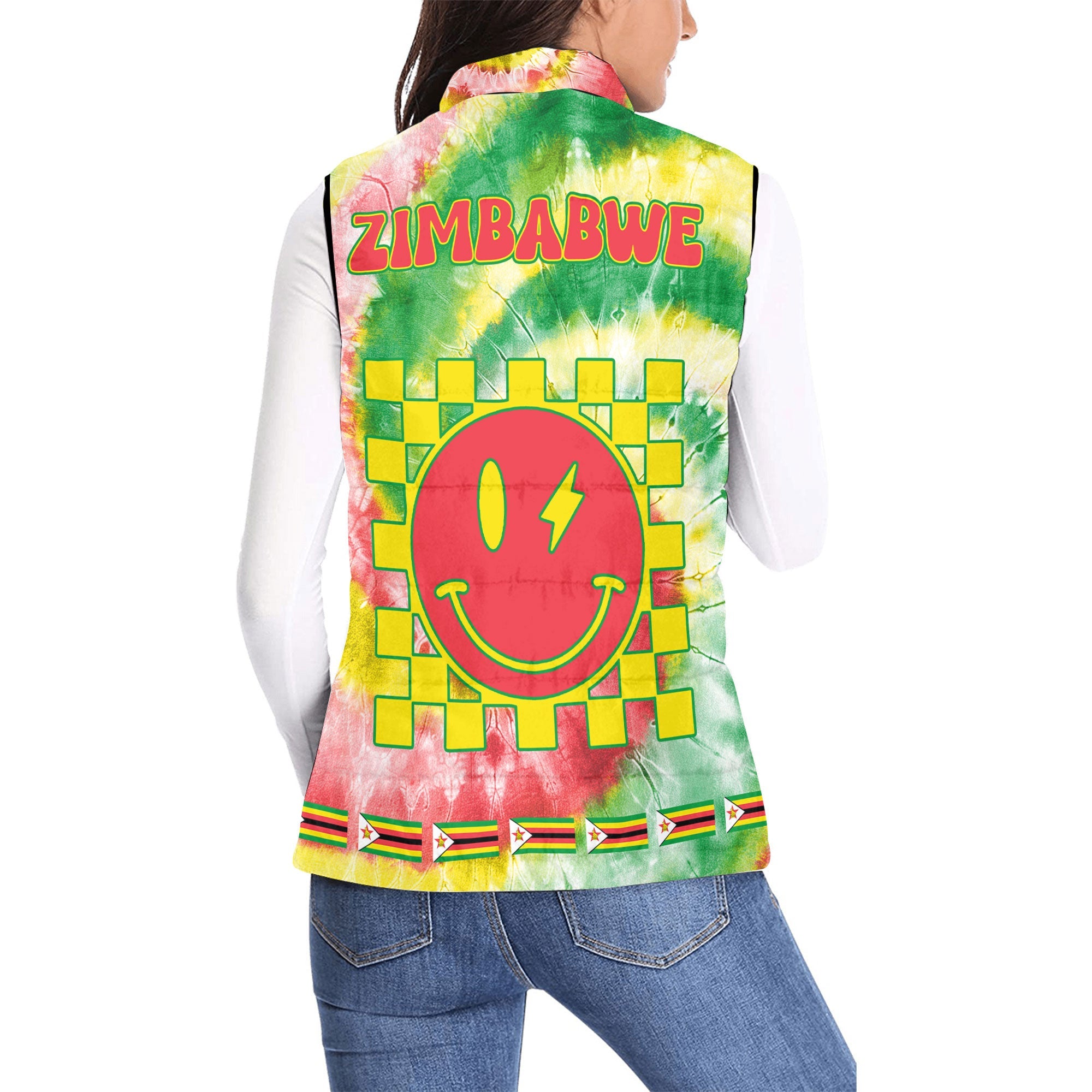 Zimbabwe Women Padded Jacket Vest Custom Tie Dye Style 2