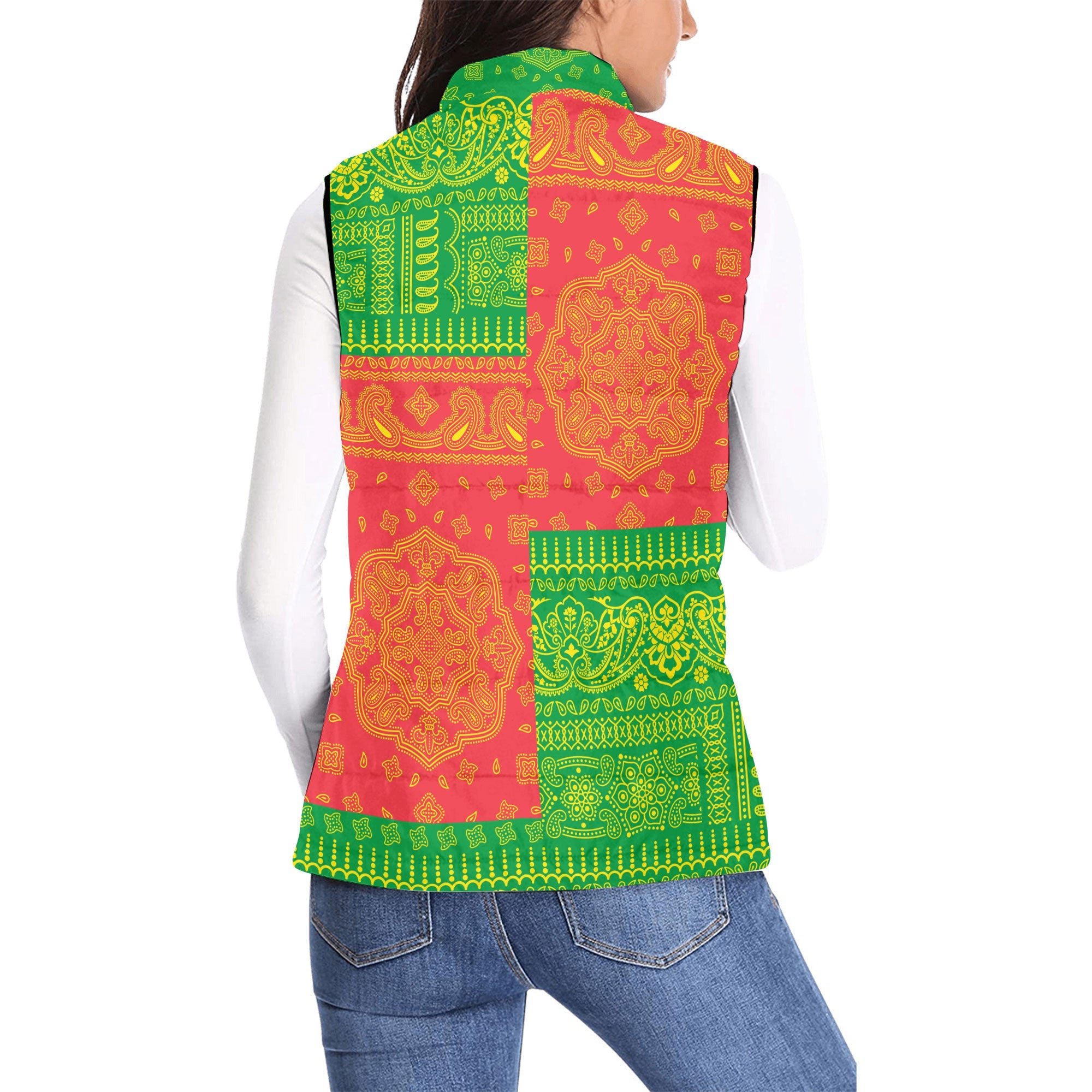 Zimbabwe Women Padded Jacket Vest Flag And Paisley Basic Style 2