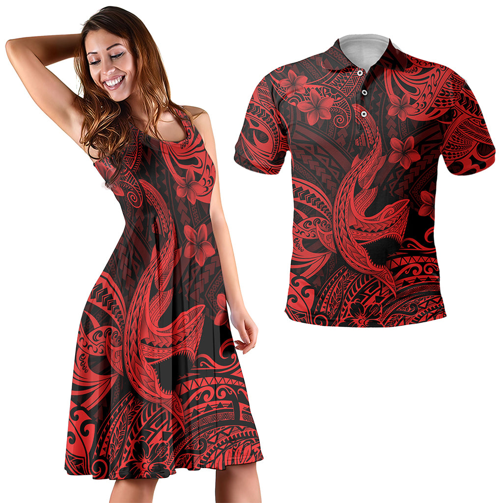 Hawaii Matching Outfits For Couples Polynesian Shark Red & Black Style - TT01