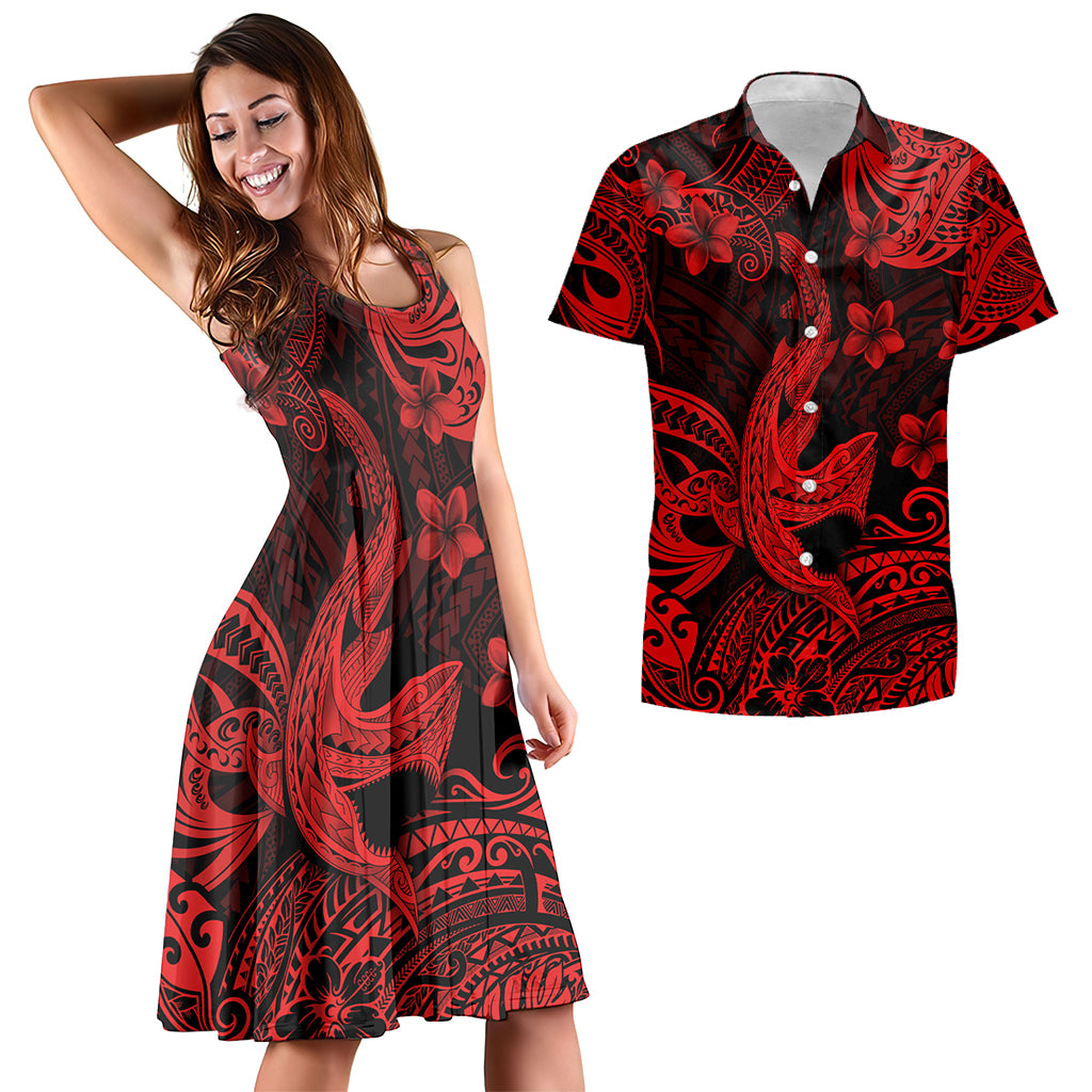 Hawaii Matching Outfits For Couples Polynesian Shark Red & Black Style - TT01