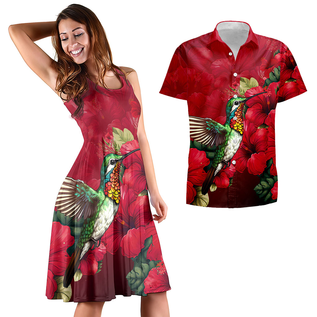 Hawaii Matching Outfits For Couples Polynesian Hibiscus Flower Red Style - TT01