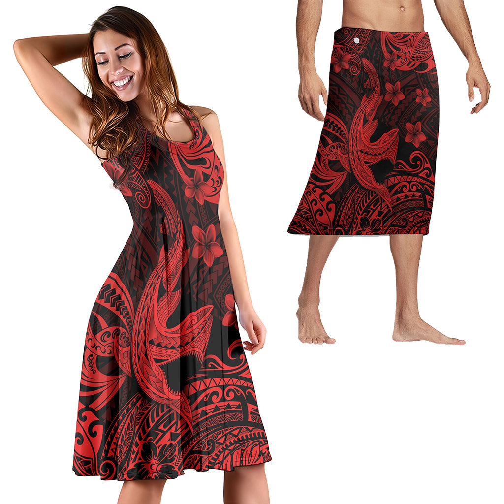 Hawaii Matching Outfits For Couples Polynesian Shark Red & Black Style - TT01