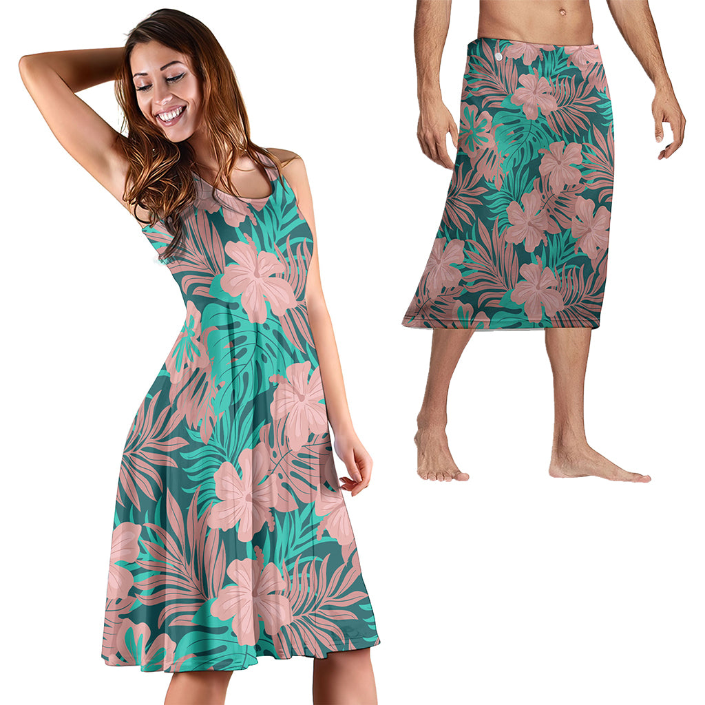 Hawaii Matching Outfits For Couples Polynesian Hibiscus Flower & Monstera Style - TT01