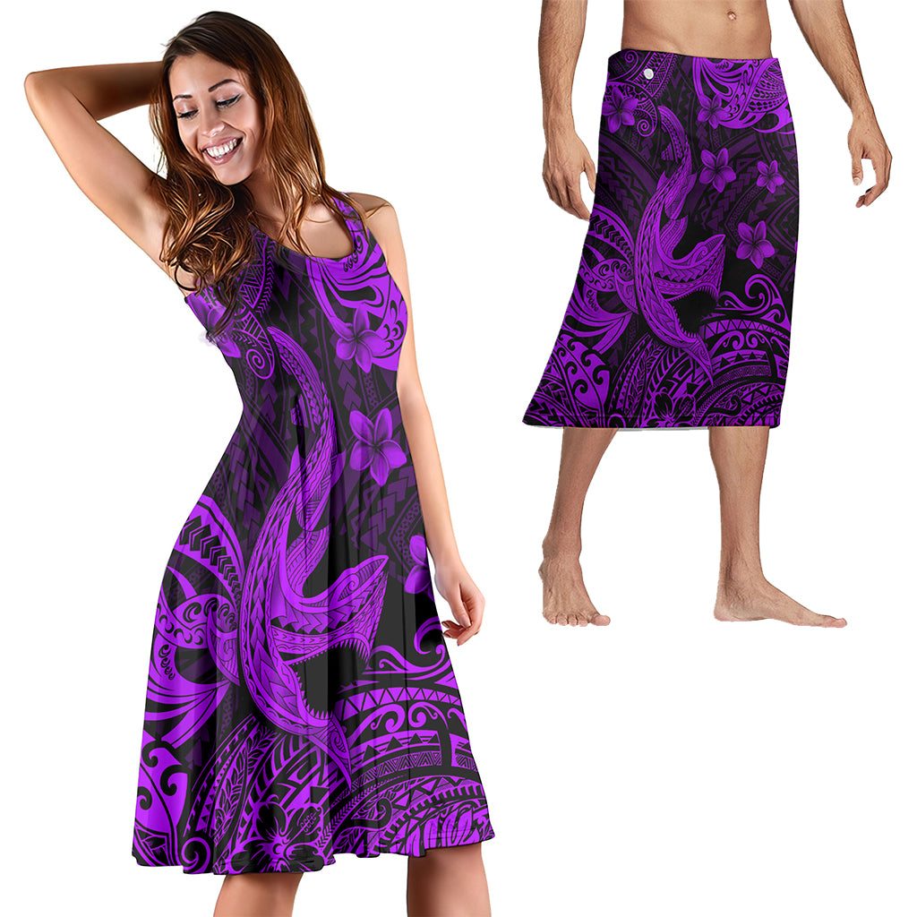 Hawaii Matching Outfits For Couples Polynesian Shark Purple & Black Style - TT01