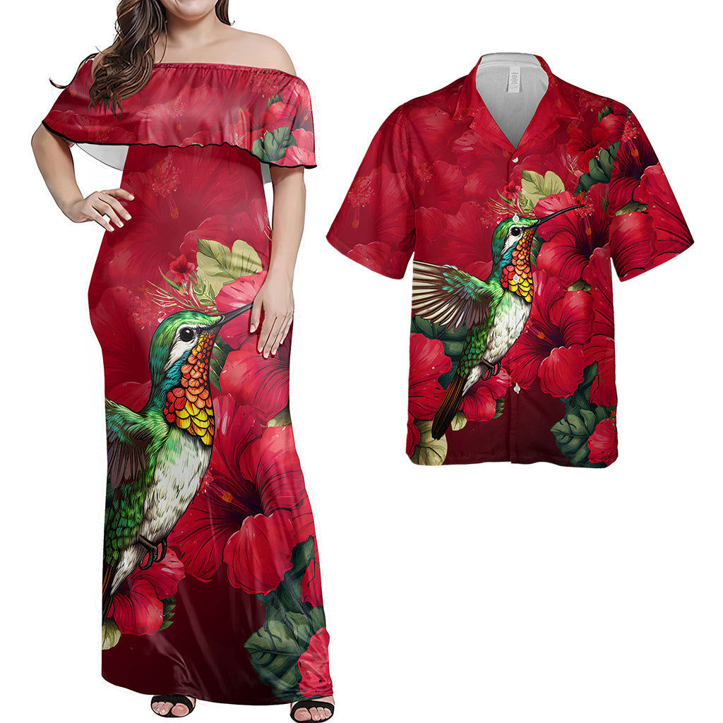 Hawaii Matching Outfits For Couples Polynesian Hibiscus Flower Red Style - TT01