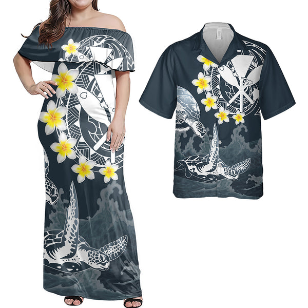 Hawaii Matching Outfits For Couples Polynesian Paddle & Turtle In The Sea - TT01 Only Bodycon Dress