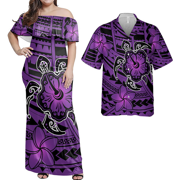 Hawaii Matching Outfits For Couples Polynesian Hibiscus Turtle Style - TT01 Midi Dress & Hawaii Shirt