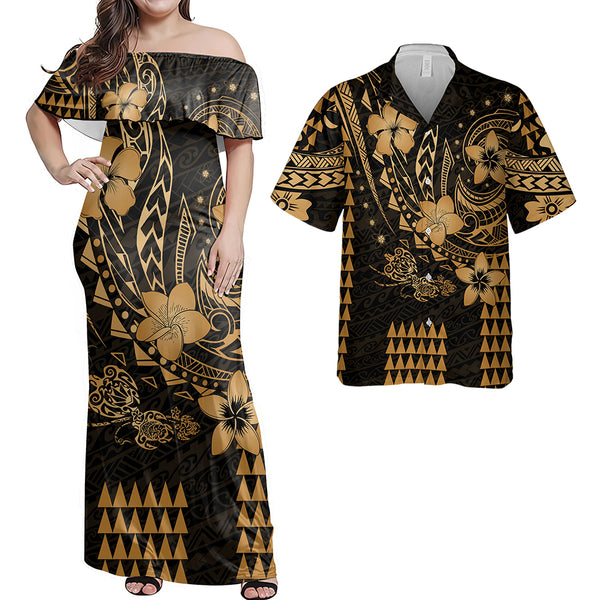 Hawaii Matching Outfits For Couples Polynesian Plumeria Flower Yellow Style - TT01 Only Hoodie Dress