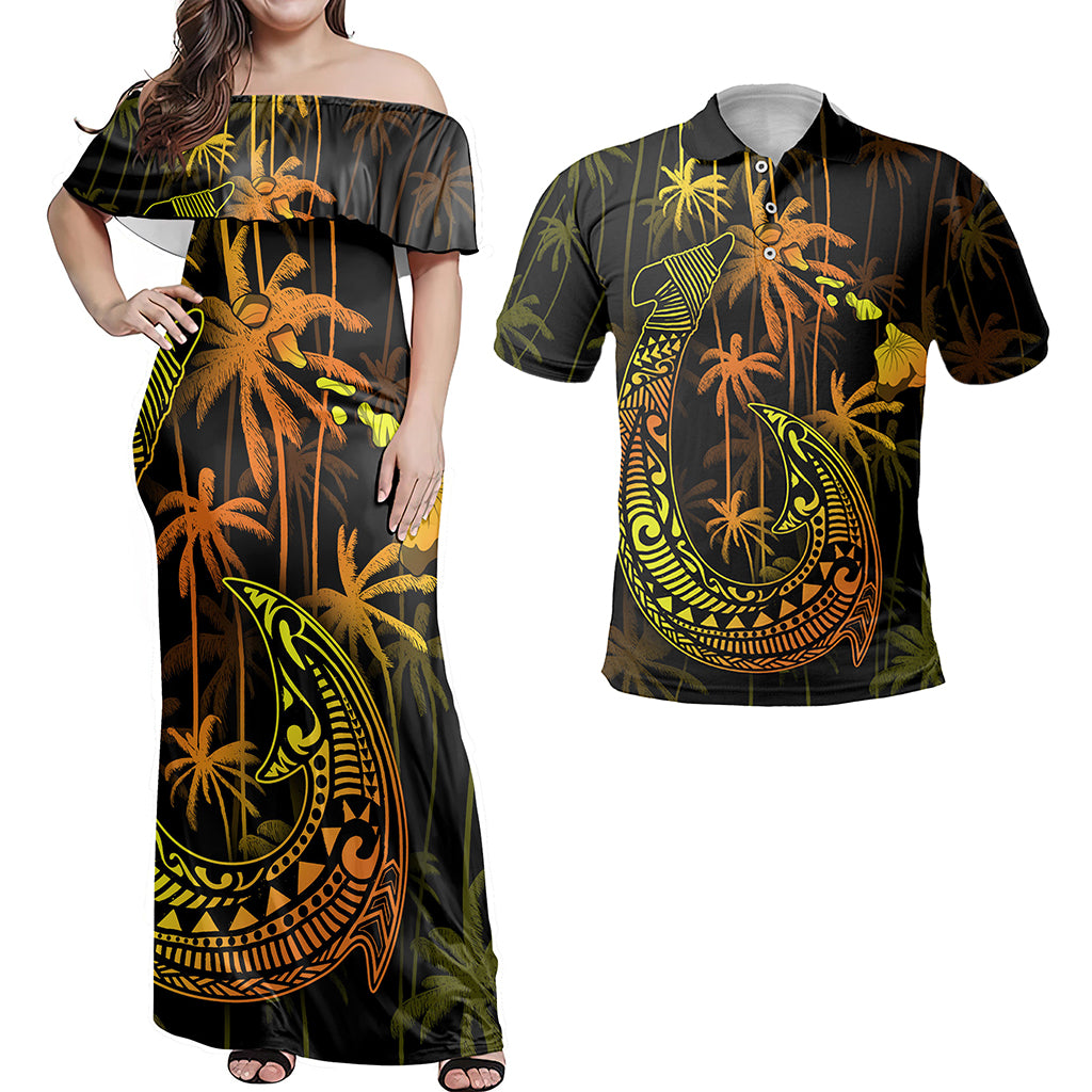 Hawaii Matching Outfits For Couples Polynesian Fish Hook &  Coconut Tree Style - TT01