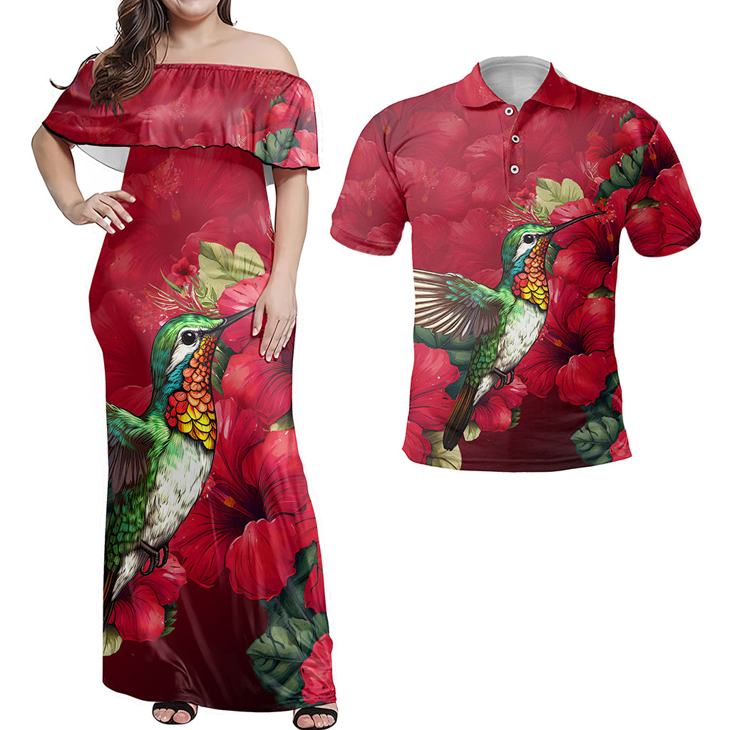 Hawaii Matching Outfits For Couples Polynesian Hibiscus Flower Red Style - TT01