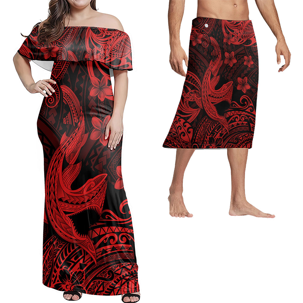 Hawaii Matching Outfits For Couples Polynesian Shark Red & Black Style - TT01