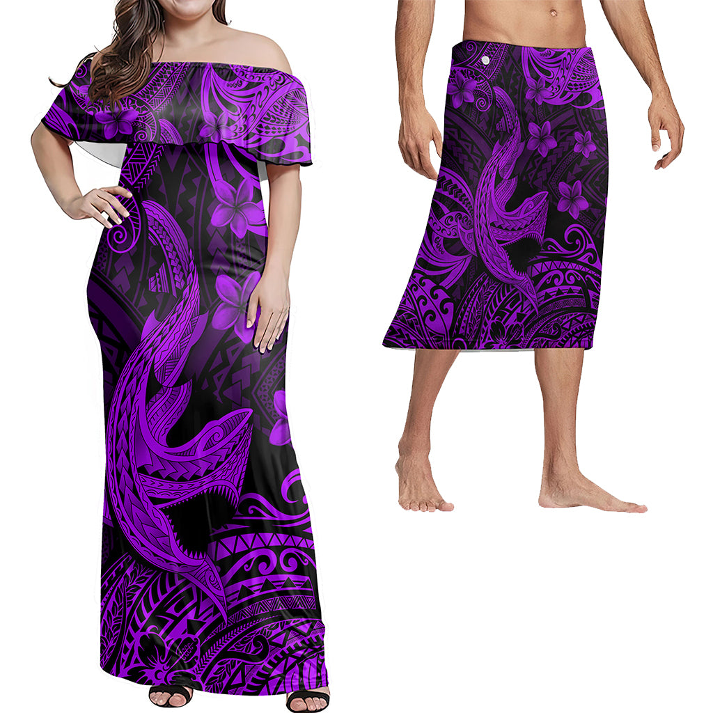 Hawaii Matching Outfits For Couples Polynesian Shark Purple & Black Style - TT01