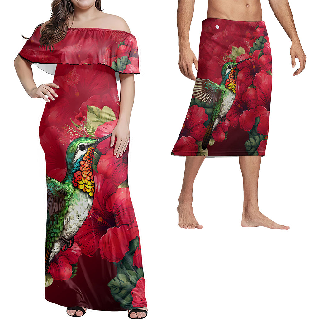 Hawaii Matching Outfits For Couples Polynesian Hibiscus Flower Red Style - TT01