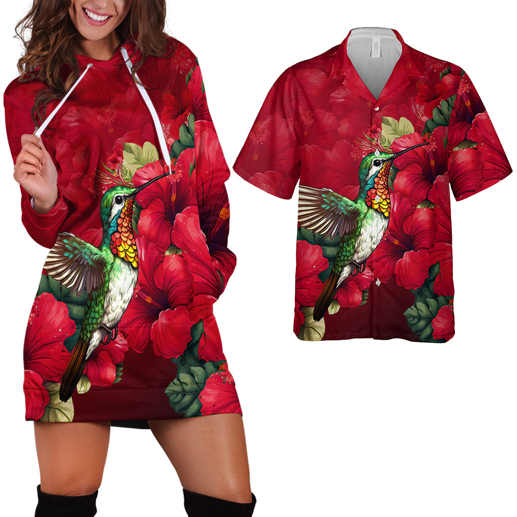 Hawaii Matching Outfits For Couples Polynesian Hibiscus Flower Red Style - TT01