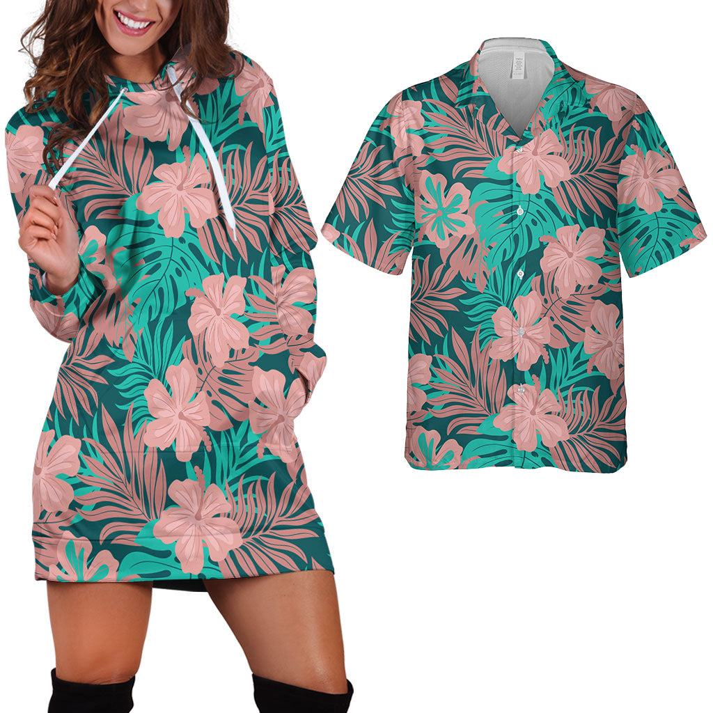 Hawaii Matching Outfits For Couples Polynesian Hibiscus Flower & Monstera Style - TT01