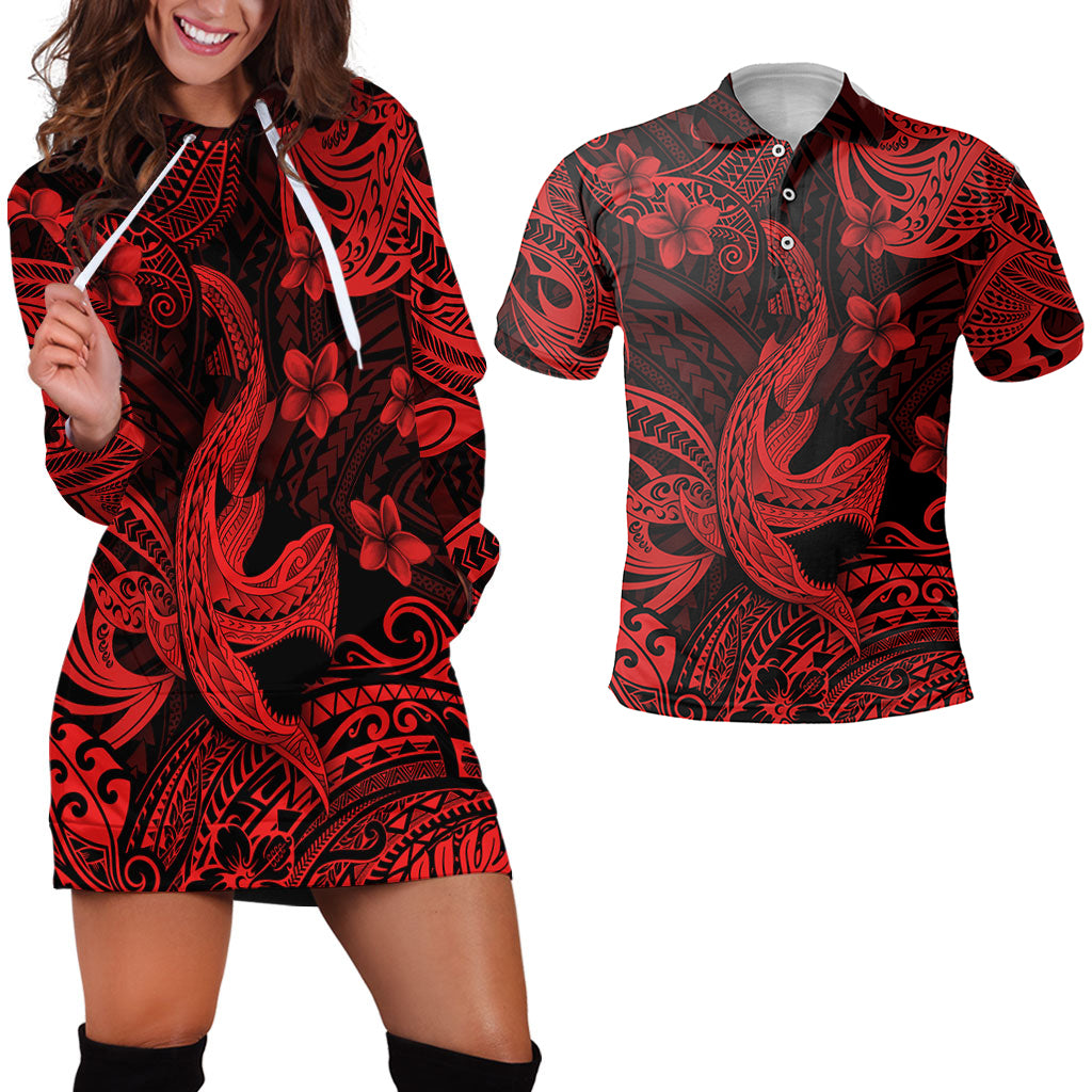 Hawaii Matching Outfits For Couples Polynesian Shark Red & Black Style - TT01