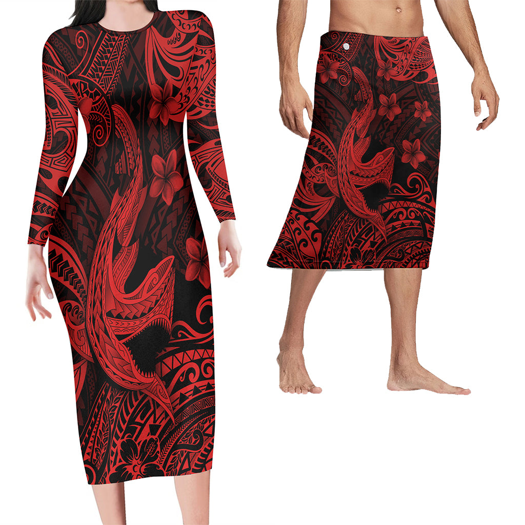 Hawaii Matching Outfits For Couples Polynesian Shark Red & Black Style - TT01