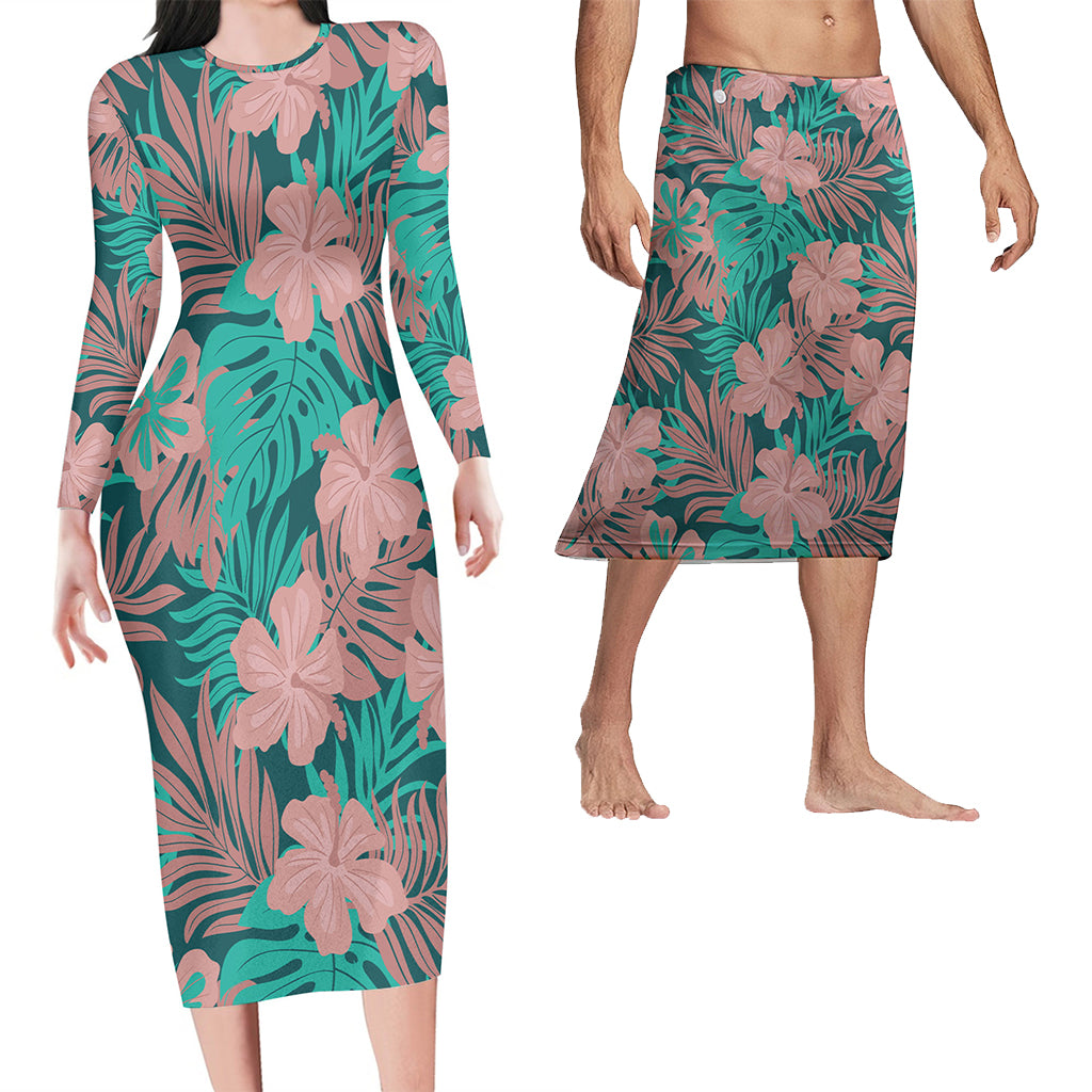 Hawaii Matching Outfits For Couples Polynesian Hibiscus Flower & Monstera Style - TT01