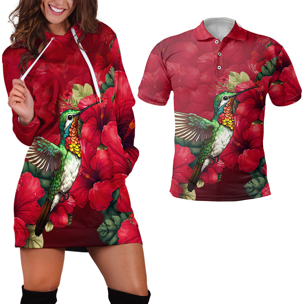 Hawaii Matching Outfits For Couples Polynesian Hibiscus Flower Red Style - TT01