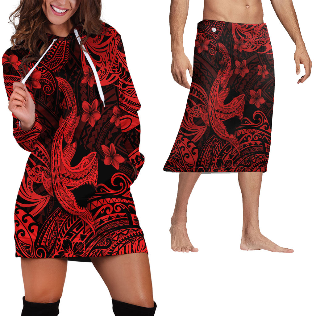 Hawaii Matching Outfits For Couples Polynesian Shark Red & Black Style - TT01