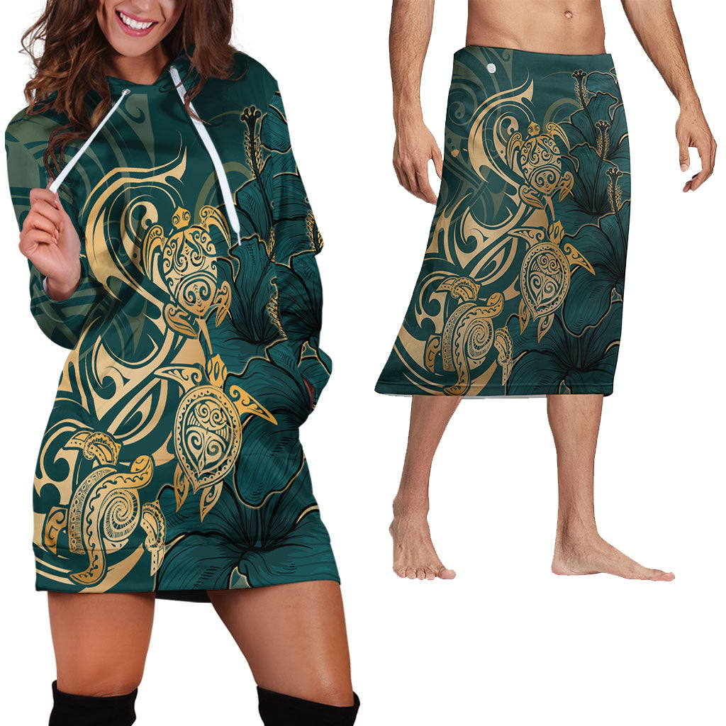 Hawaii Matching Outfits For Couples Polynesian Turtle Hibiscus Flower Style - TT01