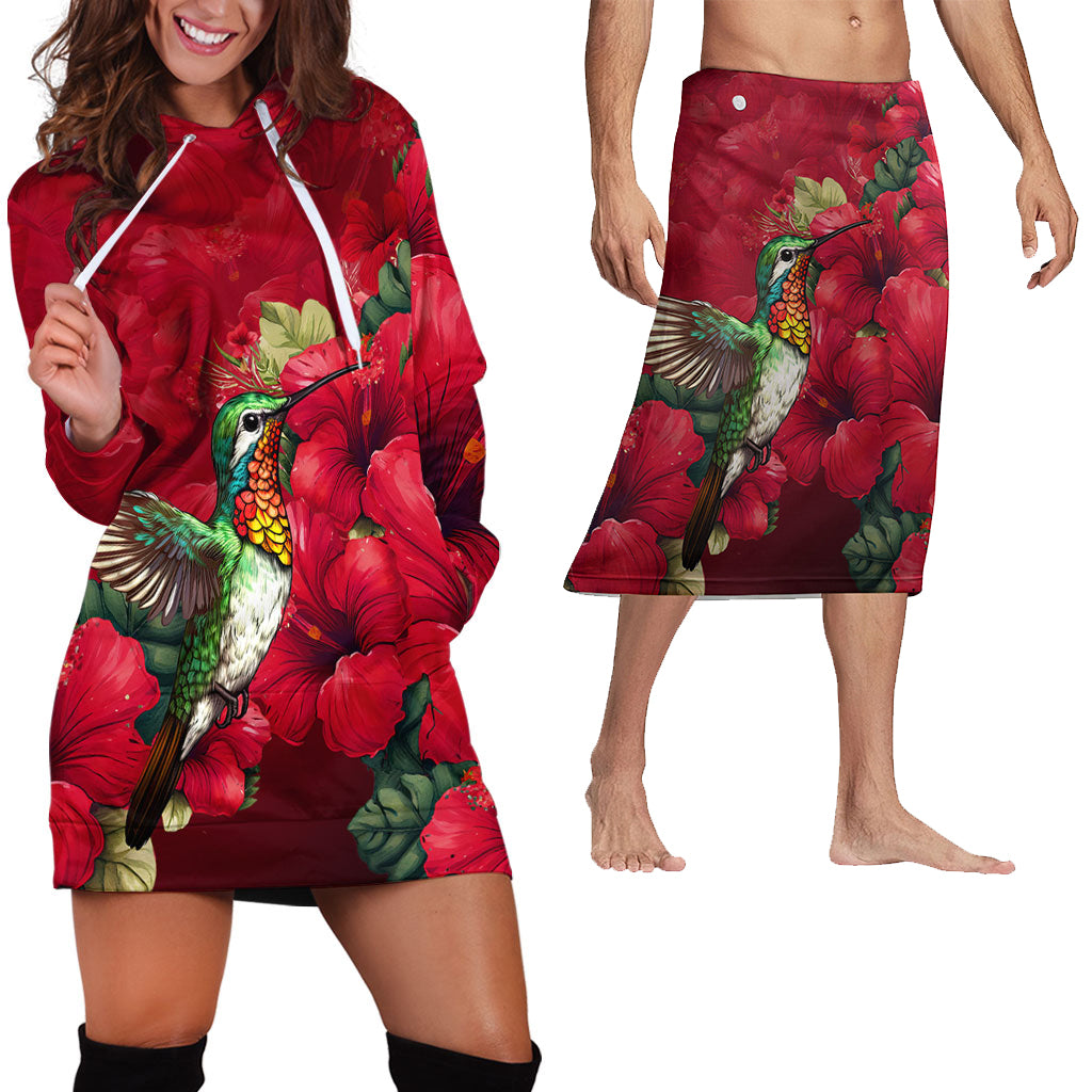 Hawaii Matching Outfits For Couples Polynesian Hibiscus Flower Red Style - TT01