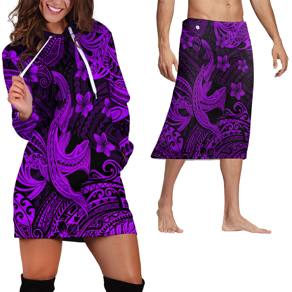 Hawaii Matching Outfits For Couples Polynesian Shark Purple & Black Style - TT01