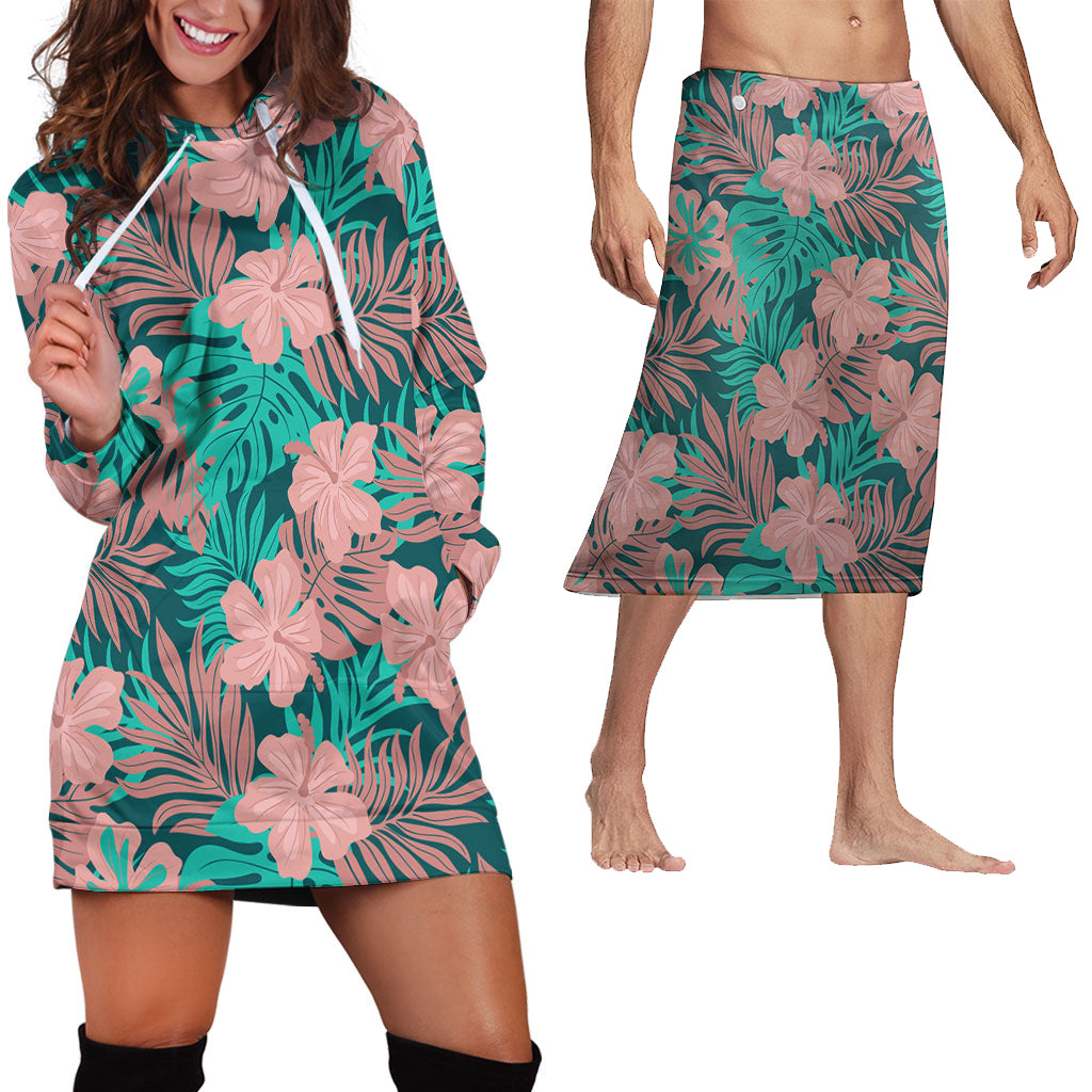 Hawaii Matching Outfits For Couples Polynesian Hibiscus Flower & Monstera Style - TT01