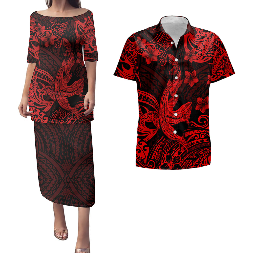 Hawaii Matching Outfits For Couples Polynesian Shark Red & Black Style - TT01