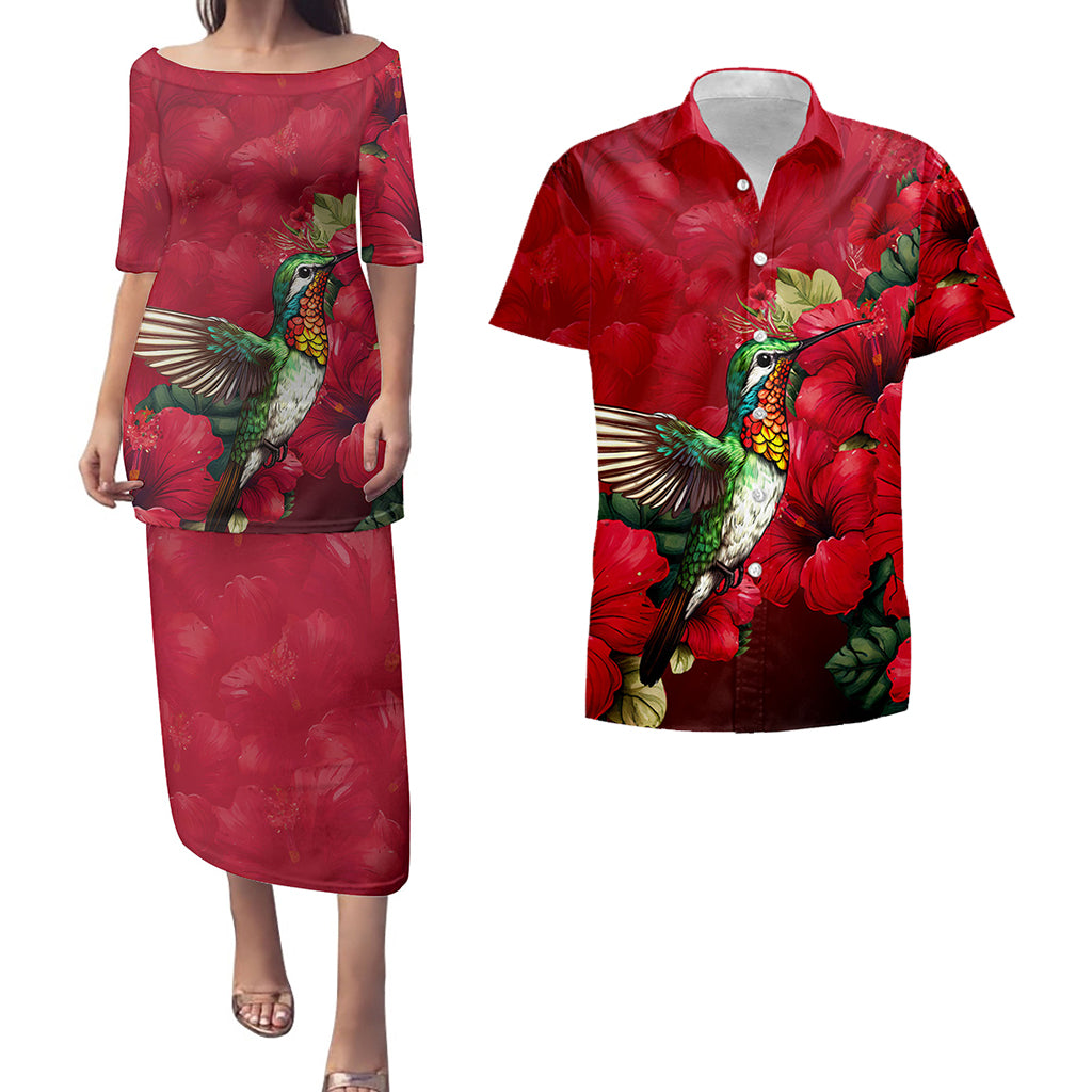 Hawaii Matching Outfits For Couples Polynesian Hibiscus Flower Red Style - TT01