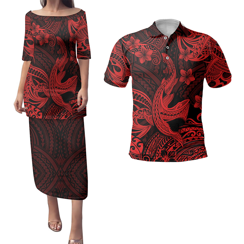 Hawaii Matching Outfits For Couples Polynesian Shark Red & Black Style - TT01