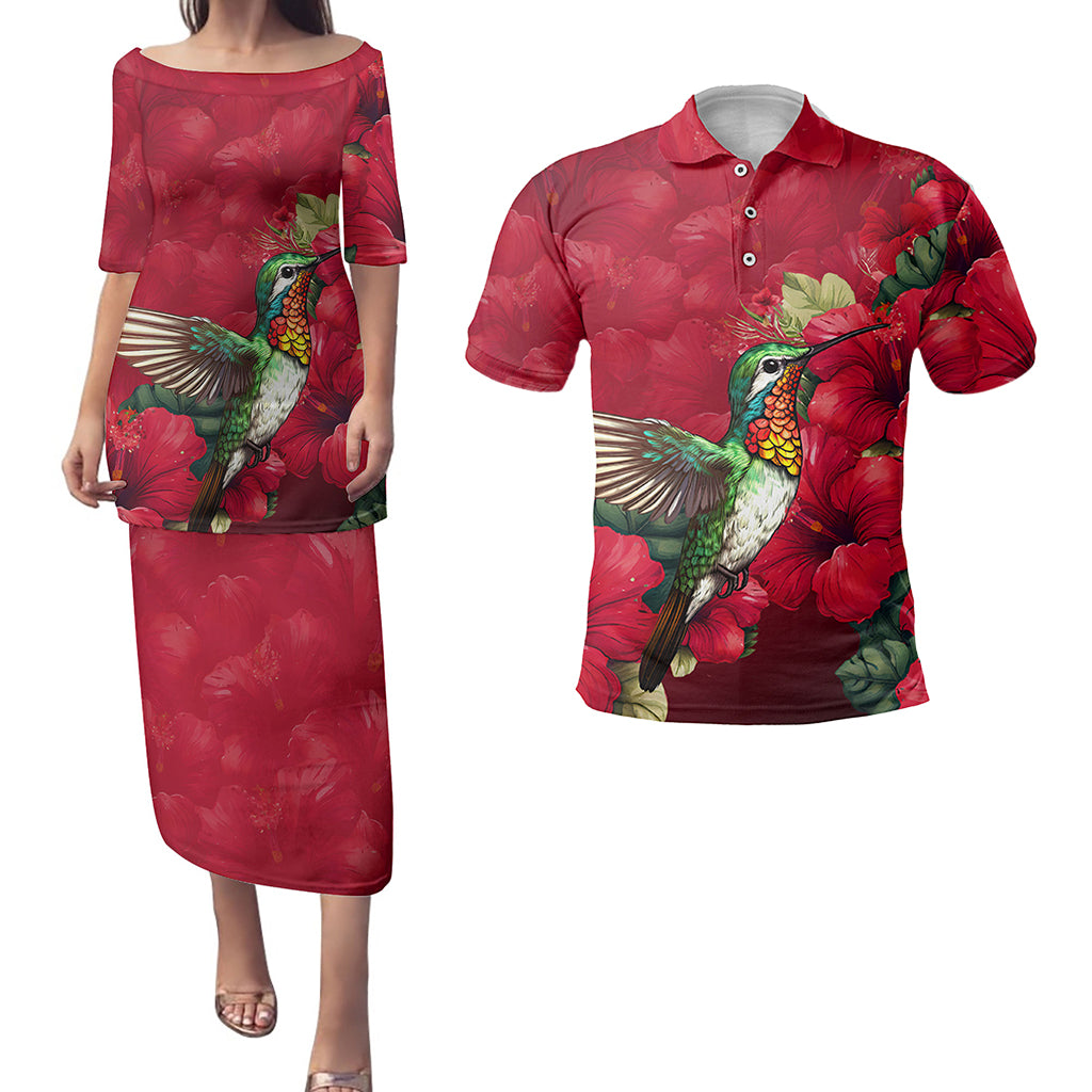 Hawaii Matching Outfits For Couples Polynesian Hibiscus Flower Red Style - TT01