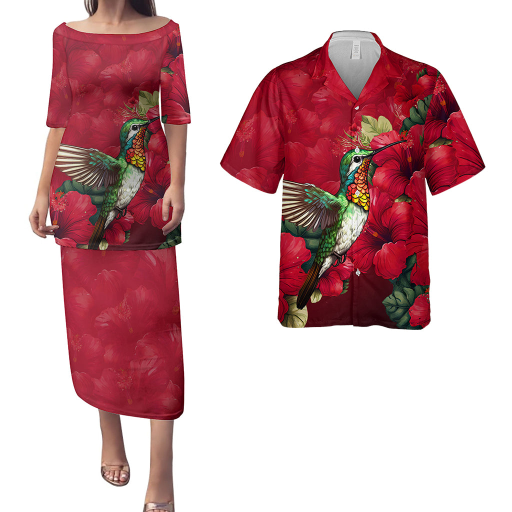 Hawaii Matching Outfits For Couples Polynesian Hibiscus Flower Red Style - TT01