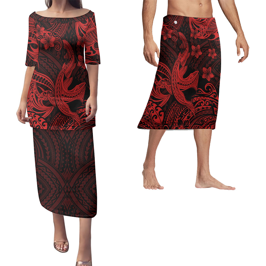 Hawaii Matching Outfits For Couples Polynesian Shark Red & Black Style - TT01