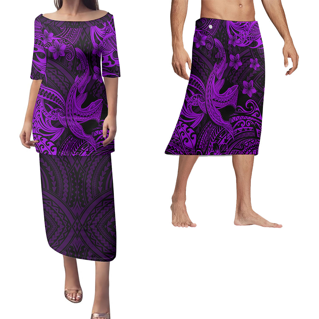 Hawaii Matching Outfits For Couples Polynesian Shark Purple & Black Style - TT01