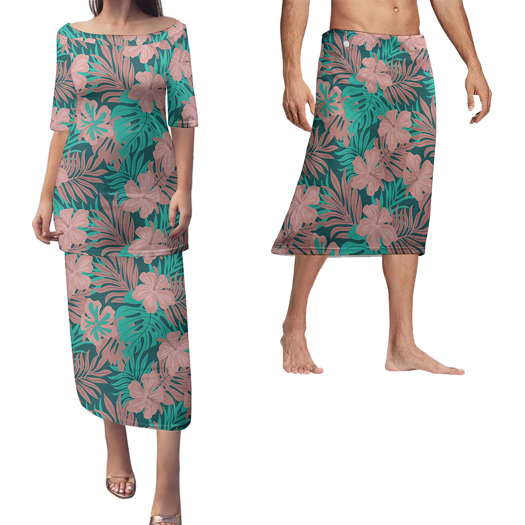 Hawaii Matching Outfits For Couples Polynesian Hibiscus Flower & Monstera Style - TT01