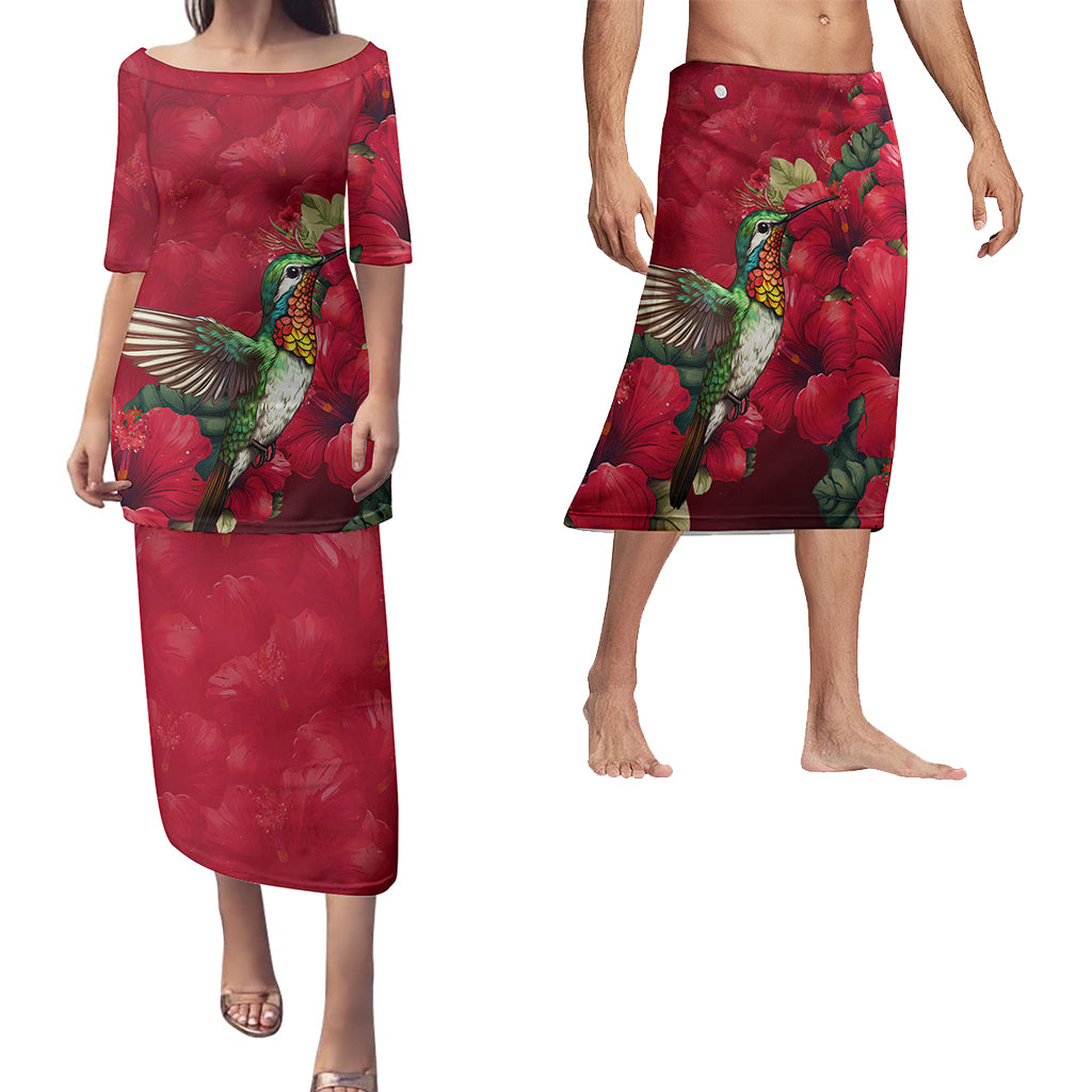 Hawaii Matching Outfits For Couples Polynesian Hibiscus Flower Red Style - TT01