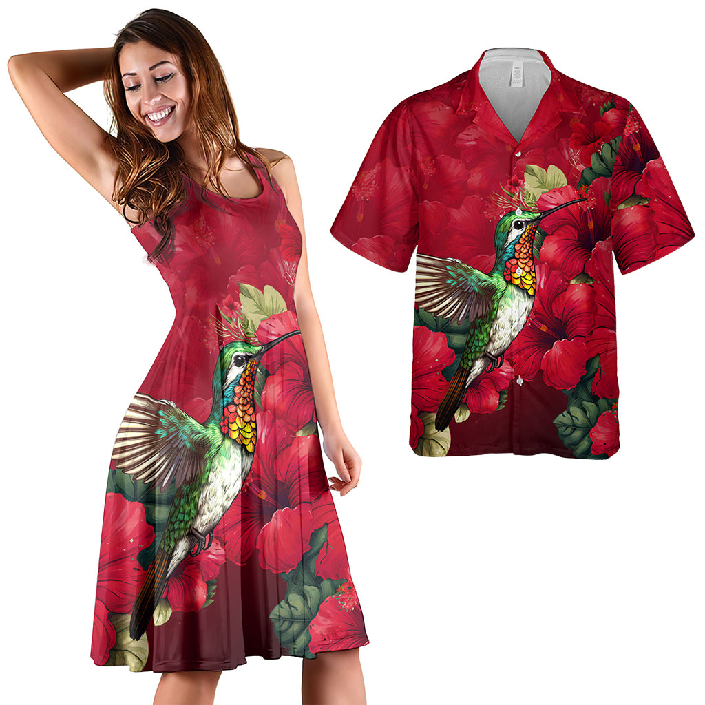 Hawaii Matching Outfits For Couples Polynesian Hibiscus Flower Red Style - TT01