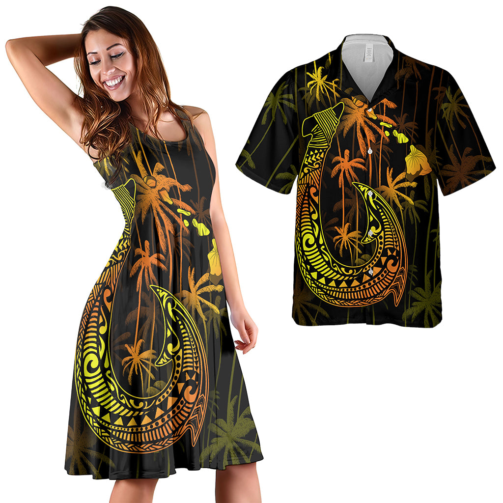 Hawaii Matching Outfits For Couples Polynesian Fish Hook &  Coconut Tree Style - TT01