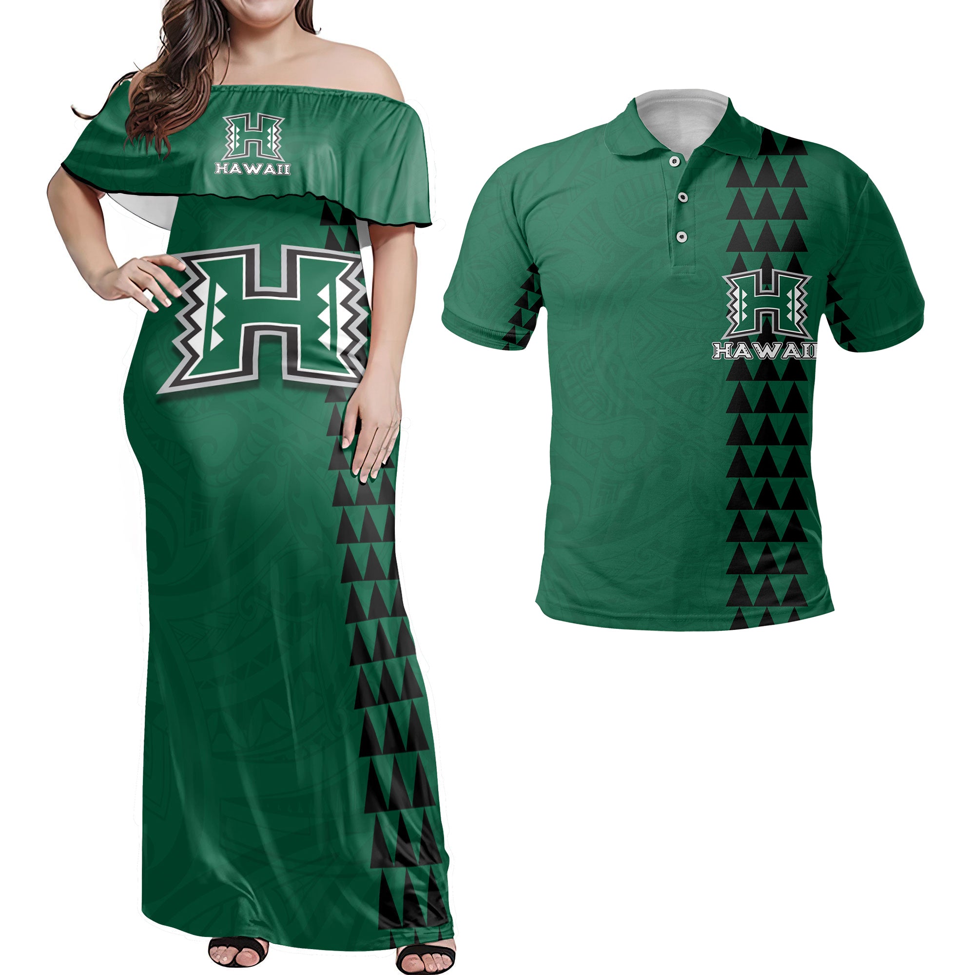 Custom Hawaii Rainbow Warriors Rugby Hawaiian Dress & Polo Matching Couple