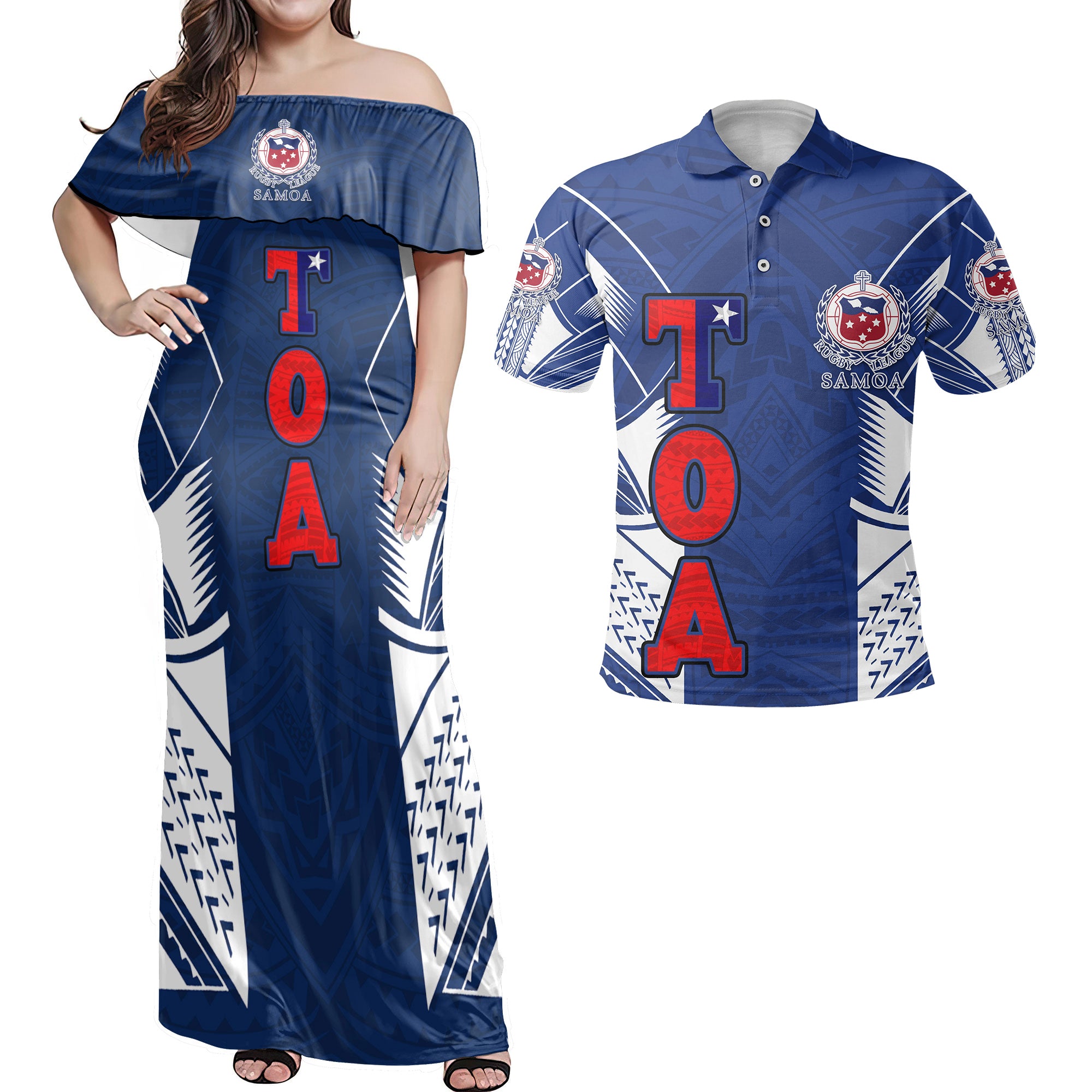 Custom TOA Samoa Rugby Hawaiian Dress & Polo Matching Couple